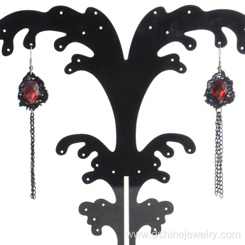 New Design Of Earrings Red Stones Lace Tassel Earring